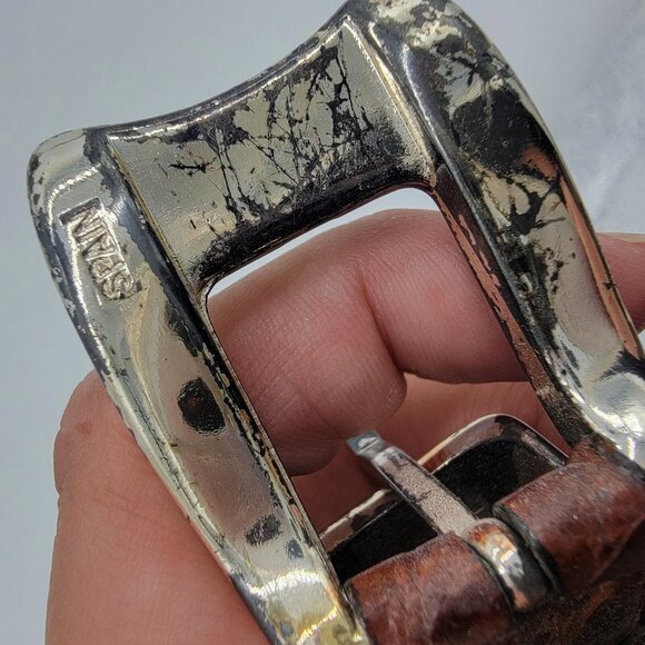 Cale Belt Spain Genuine Lizard & Crocodile 3 Piece Buckle Size 38 Chili Brown - Picture 12 of 12